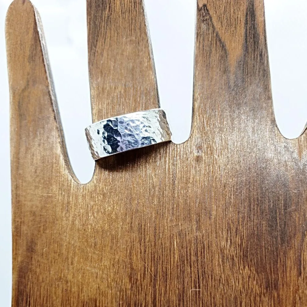 Handmade Sterling Silver .925 Hammered Texture Ring | Wide Band - Versatile